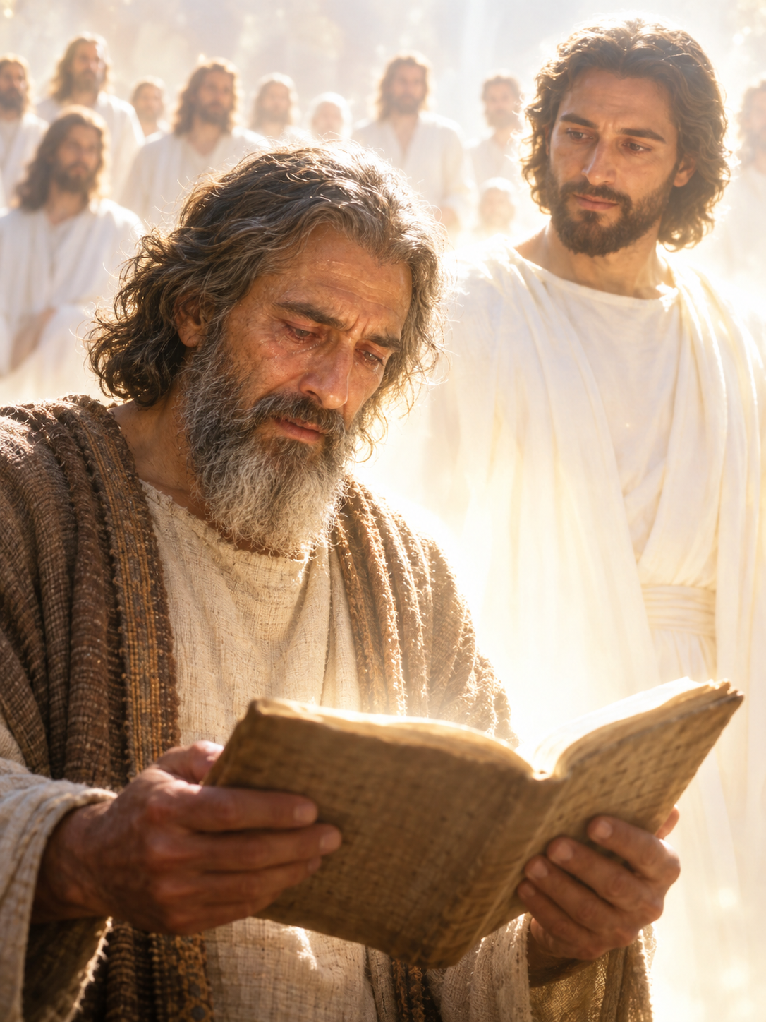 Artistic interpretation of Lehi reading a heavenly book.